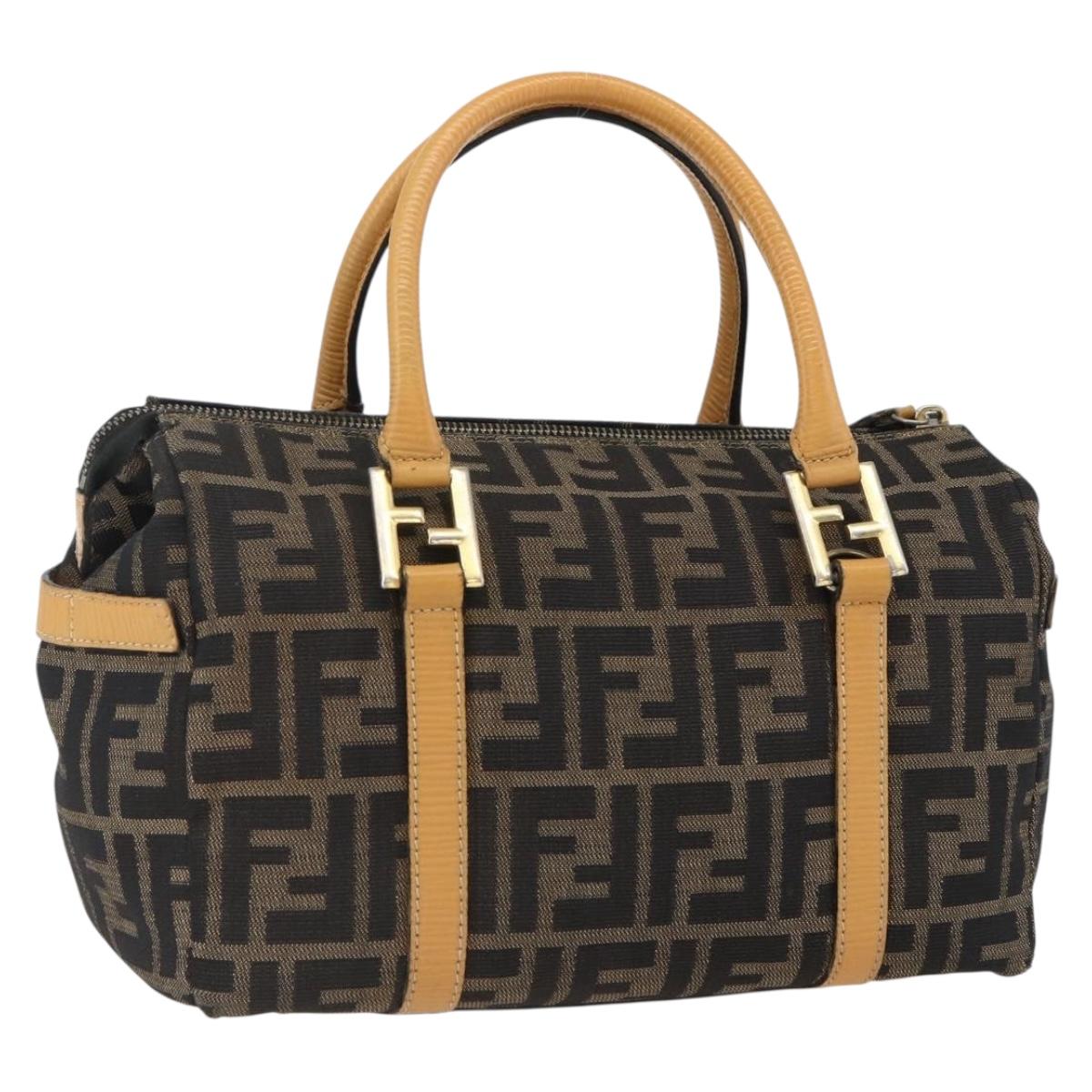 FENDI Zucca Canvas Hand Bag Brown Black Auth ka2543