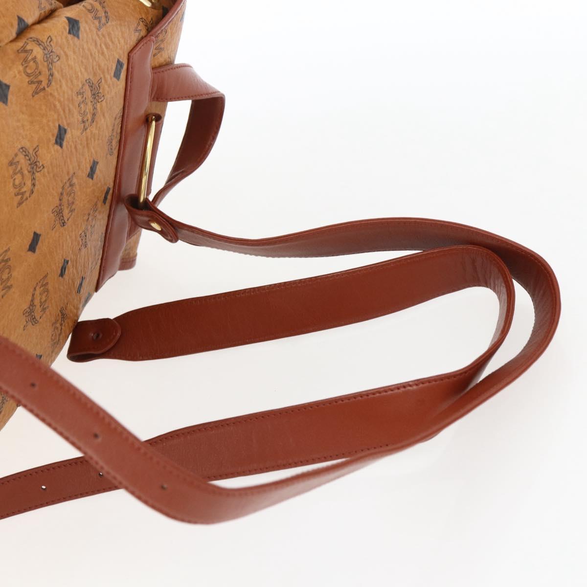 MCM Vicetos Logogram Backpack PVC Leather Brown Gold Auth ka2548