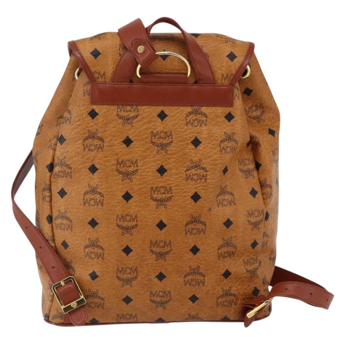 MCM Vicetos Logogram Backpack PVC Leather Brown Gold Auth ka2548