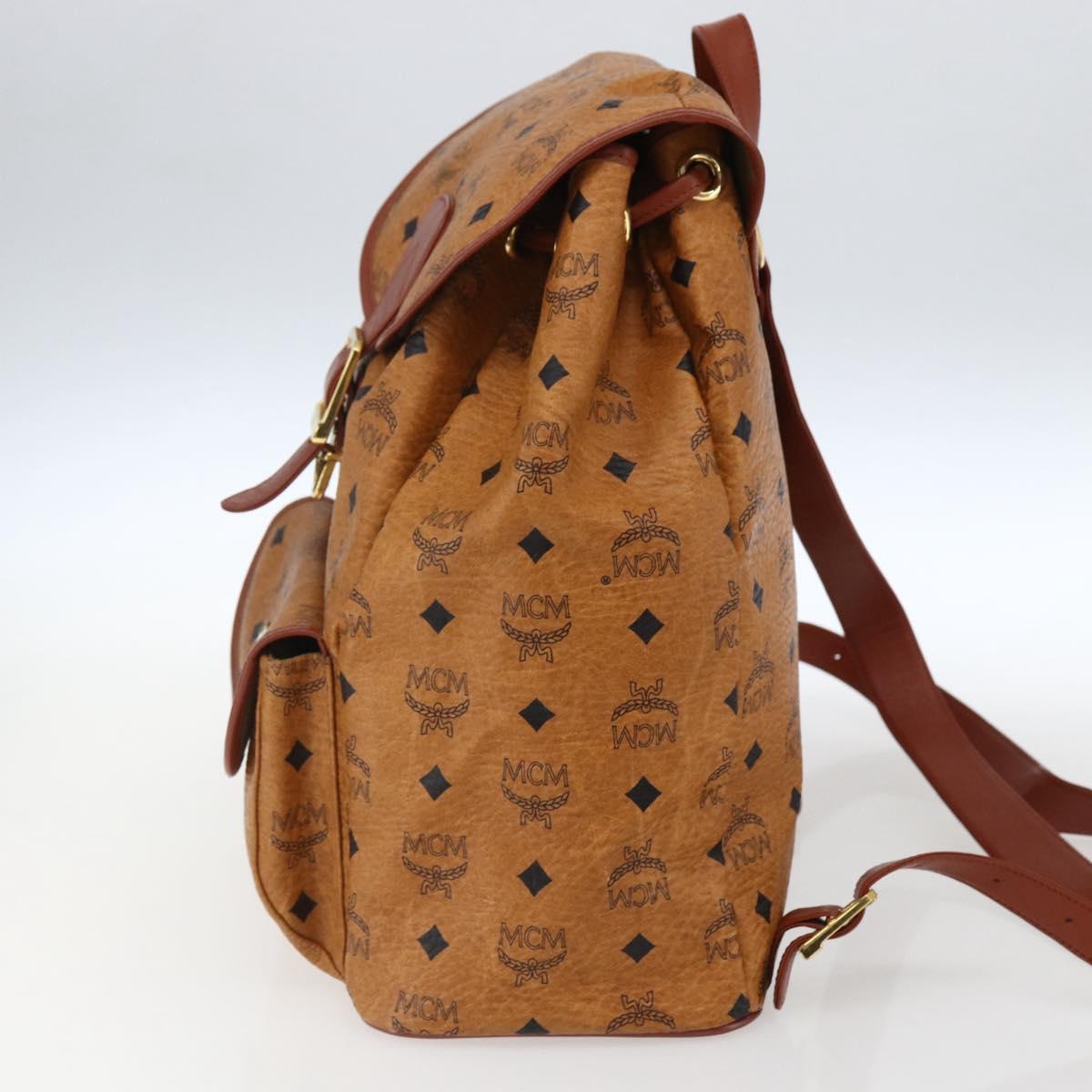MCM Vicetos Logogram Backpack PVC Leather Brown Gold Auth ka2548