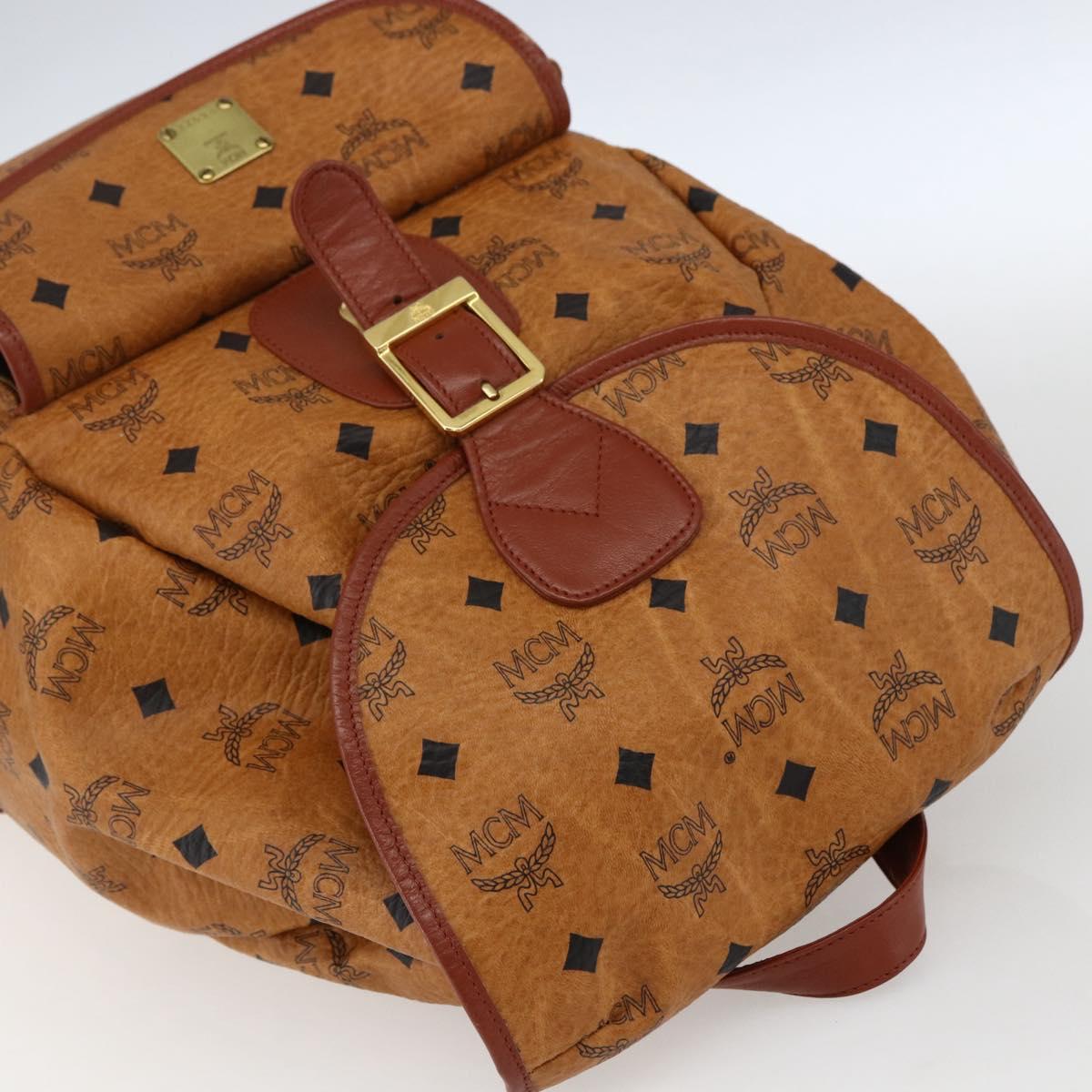 MCM Vicetos Logogram Backpack PVC Leather Brown Gold Auth ka2548