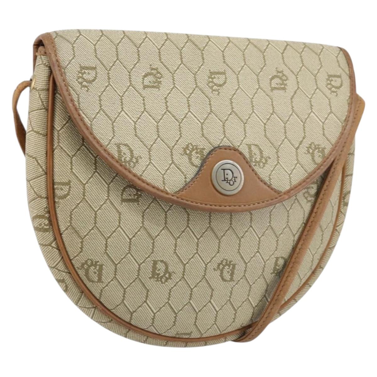 Christian Dior Honeycomb Canvas Shoulder Bag PVC Beige Gold Auth ka2549