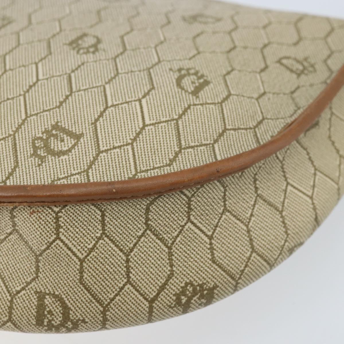 Christian Dior Honeycomb Canvas Shoulder Bag PVC Beige Gold Auth ka2549