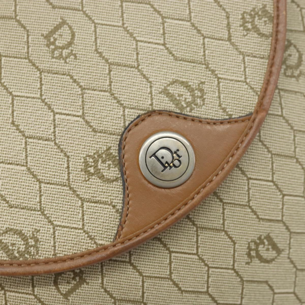 Christian Dior Honeycomb Canvas Shoulder Bag PVC Beige Gold Auth ka2549