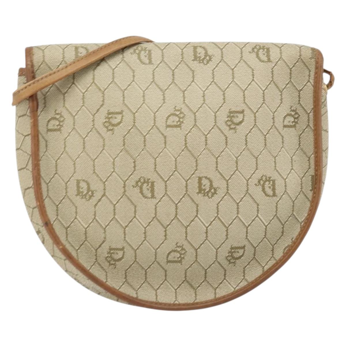 Christian Dior Honeycomb Canvas Shoulder Bag PVC Beige Gold Auth ka2549