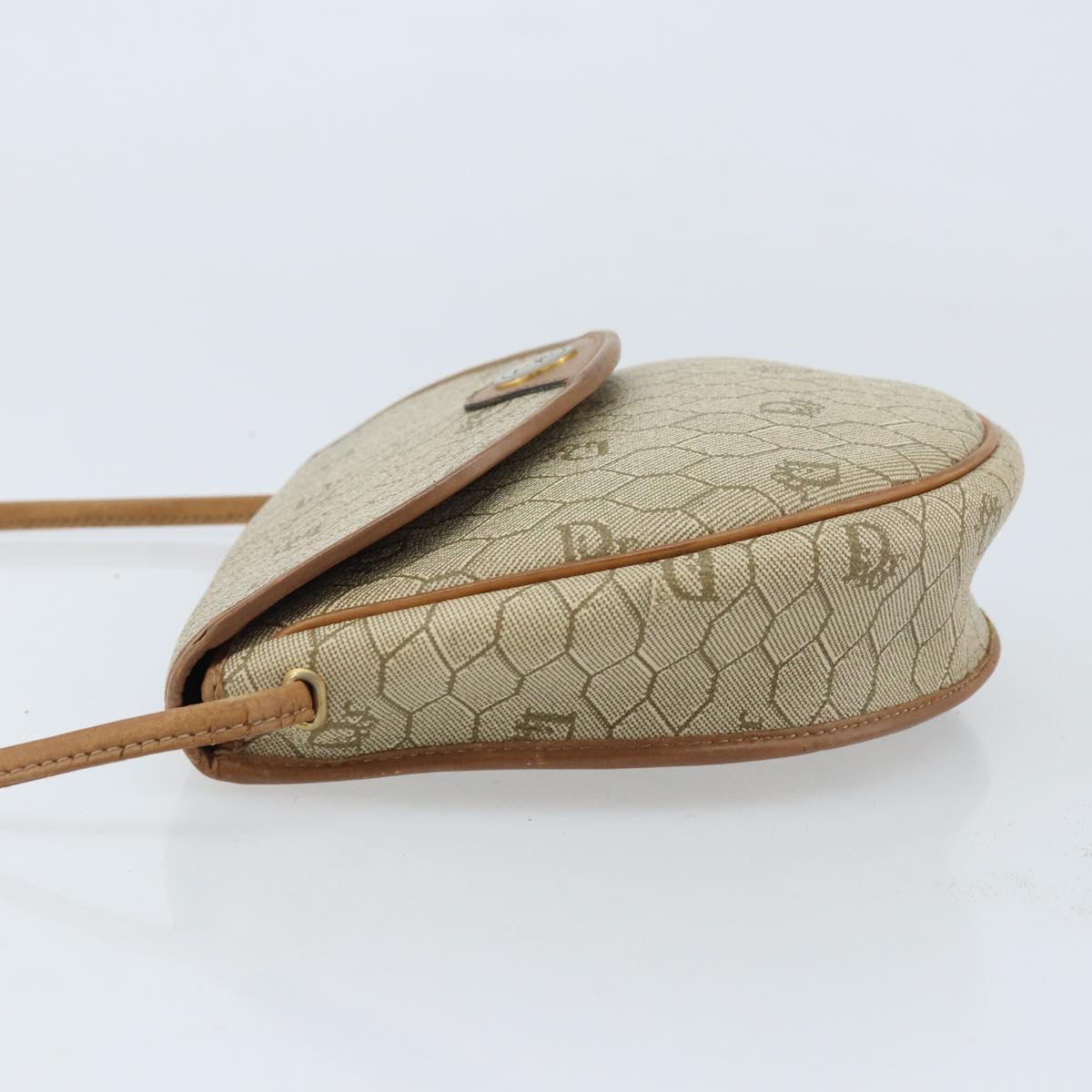Christian Dior Honeycomb Canvas Shoulder Bag PVC Beige Gold Auth ka2549