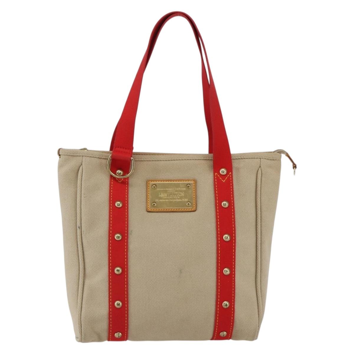 LOUIS VUITTON Antigua Cabas MM Tote Bag Canvas Beige Red M40035 LV Auth ka2556