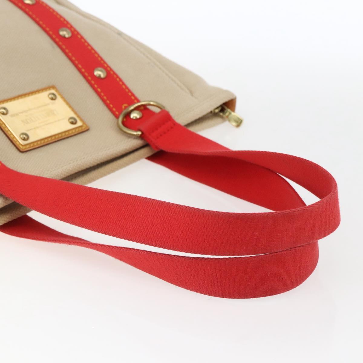 LOUIS VUITTON Antigua Cabas MM Tote Bag Canvas Beige Red M40035 LV Auth ka2556