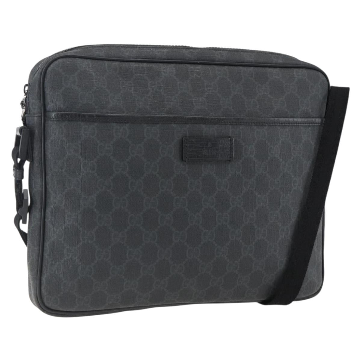 GUCCI GG Supreme Shoulder Bag PVC Black Silver 169933 Auth ka2559
