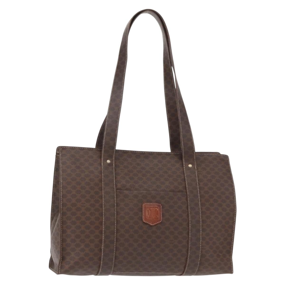 CELINE Macadam Canvas Shoulder Bag PVC Leather Brown Gold Auth ka257