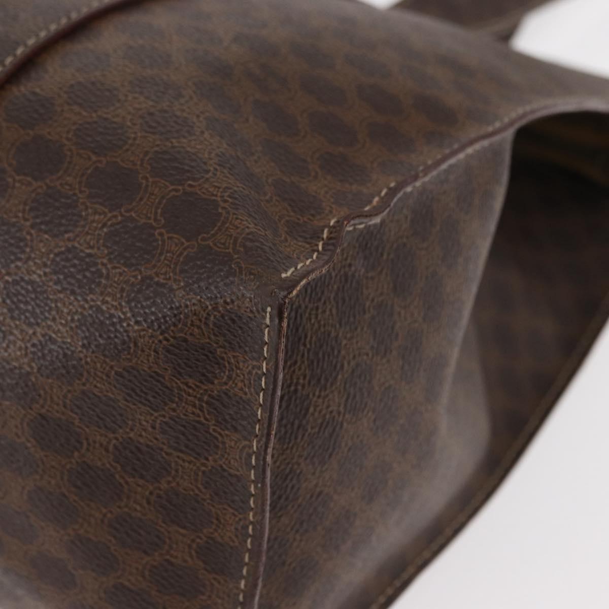 CELINE Macadam Canvas Shoulder Bag PVC Leather Brown Gold Auth ka257