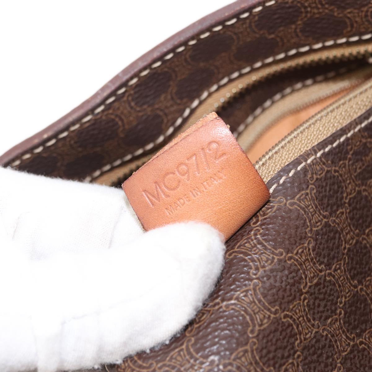 CELINE Macadam Canvas Shoulder Bag PVC Leather Brown Gold Auth ka257