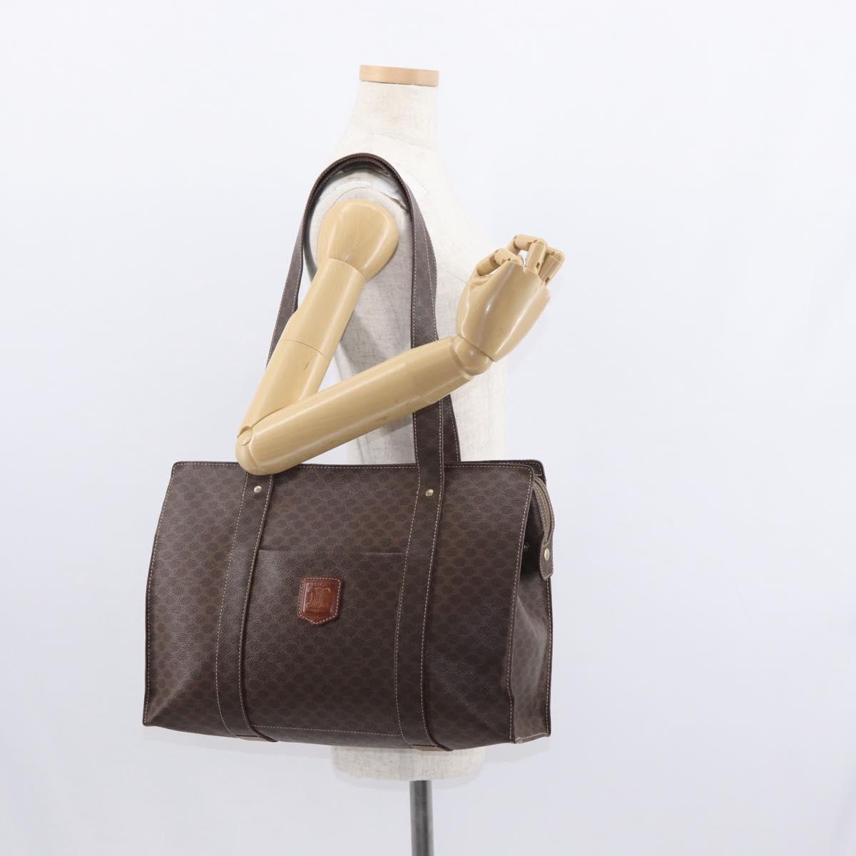 CELINE Macadam Canvas Shoulder Bag PVC Leather Brown Gold Auth ka257