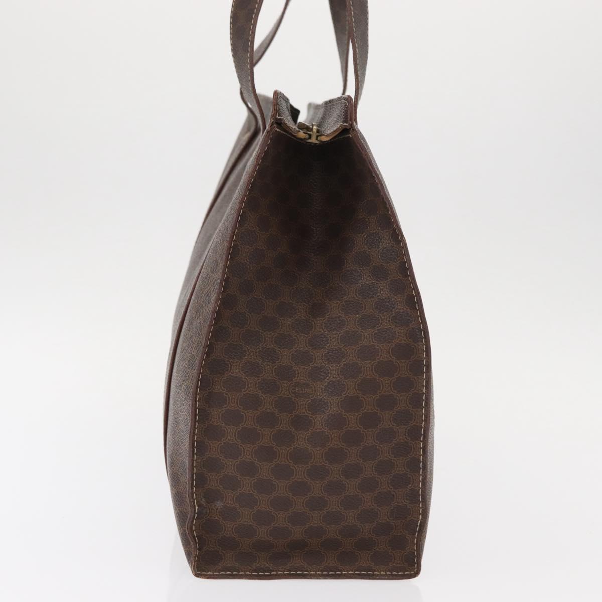 CELINE Macadam Canvas Shoulder Bag PVC Leather Brown Gold Auth ka257