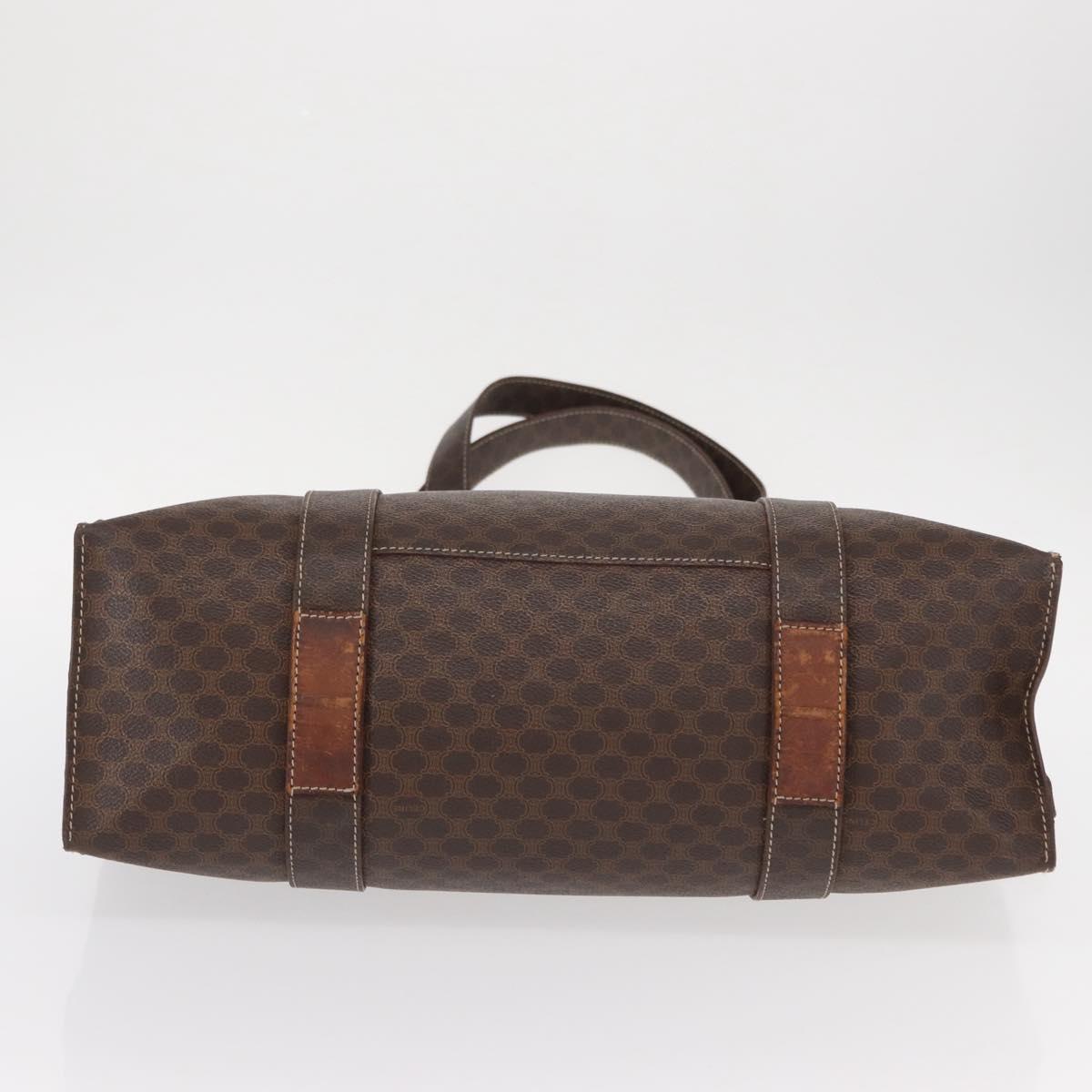 CELINE Macadam Canvas Shoulder Bag PVC Leather Brown Gold Auth ka257