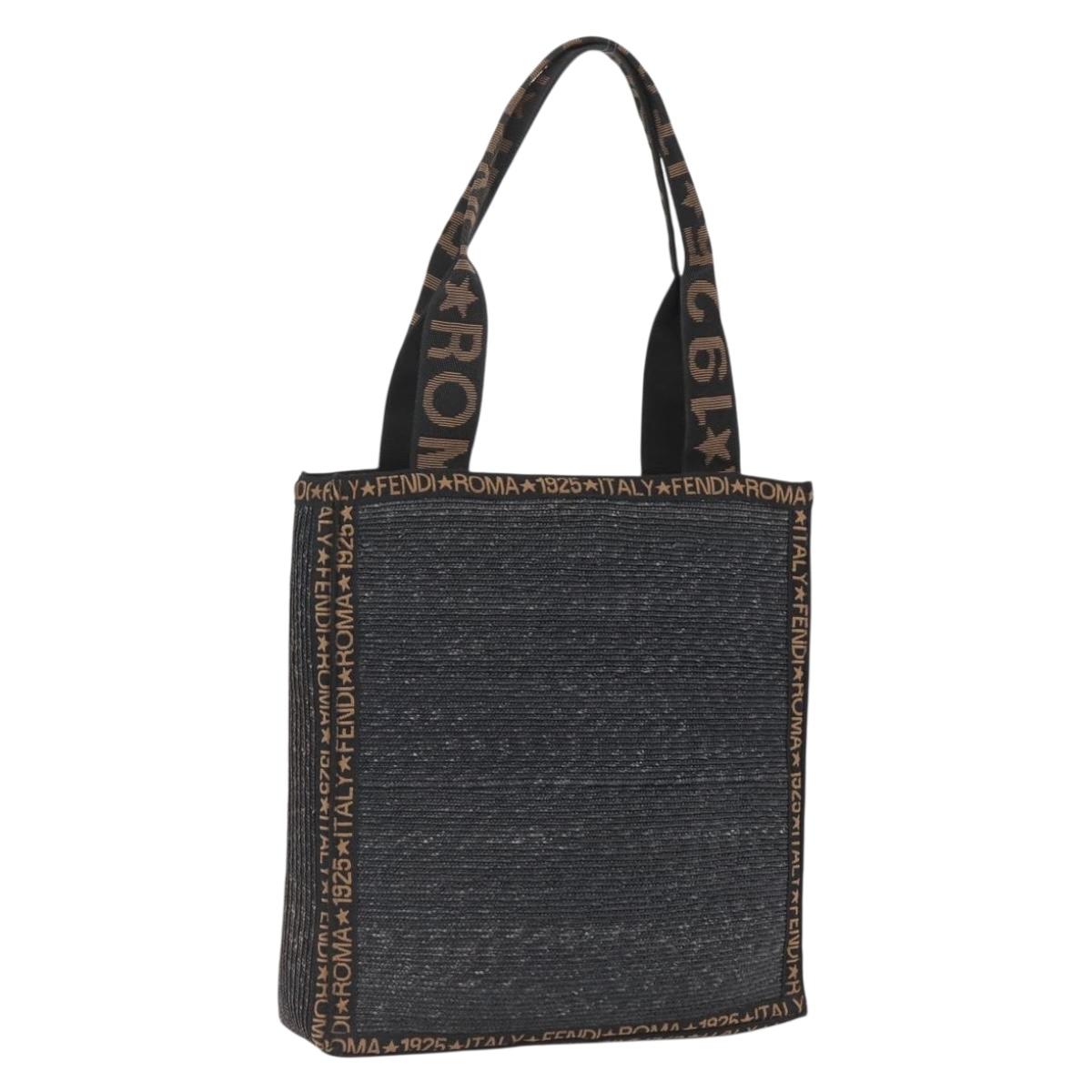FENDI Tote Bag Raffia Black Gold Auth ka2580A