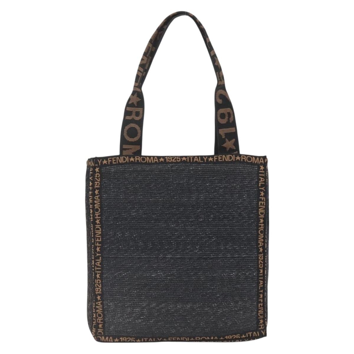 FENDI Tote Bag Raffia Black Gold Auth ka2580A