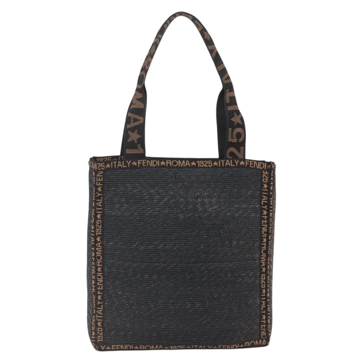 FENDI Tote Bag Raffia Black Gold Auth ka2580A