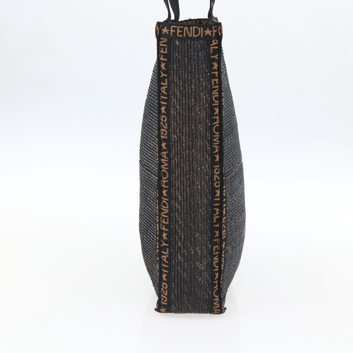 FENDI Tote Bag Raffia Black Gold Auth ka2580A