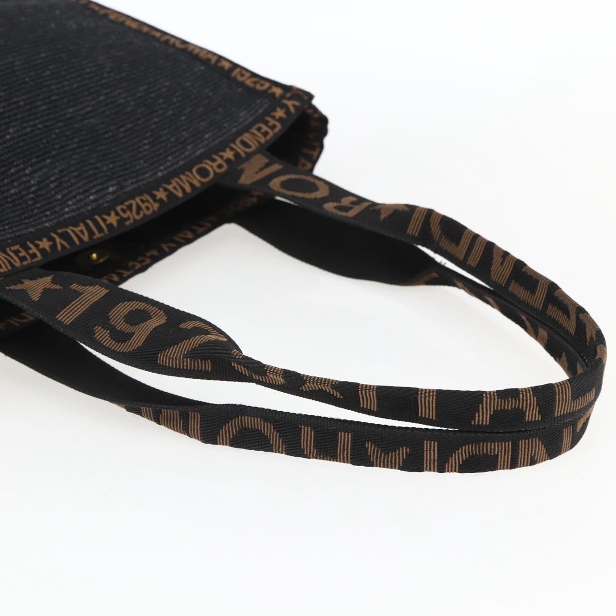 FENDI Tote Bag Raffia Black Gold Auth ka2580A