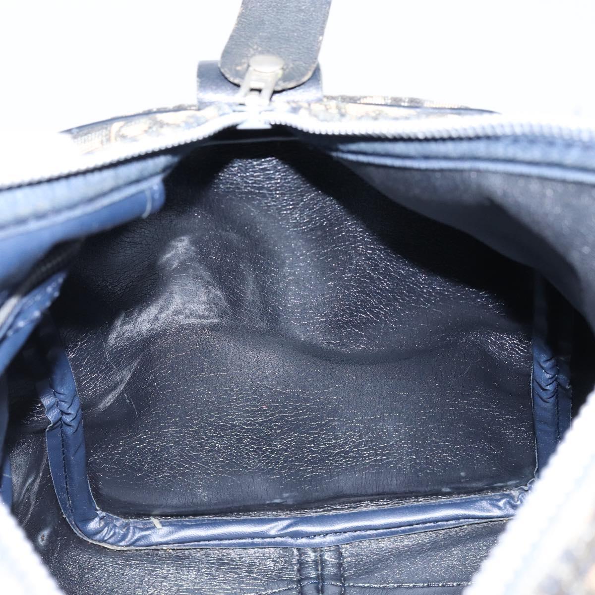 Christian Dior Trotter Canvas Hand Bag Navy Silver Auth ka2582