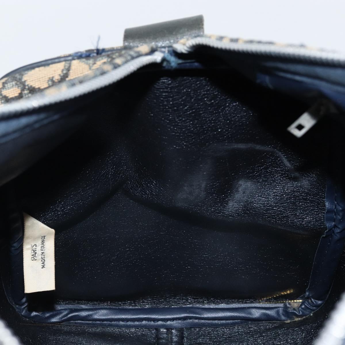 Christian Dior Trotter Canvas Hand Bag Navy Silver Auth ka2582