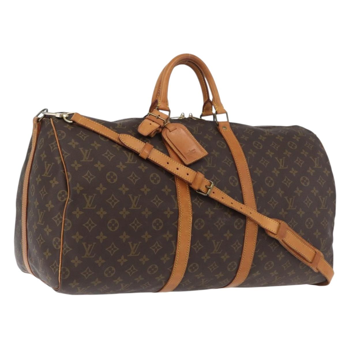 LOUIS VUITTON Monogram Keepall Bandouliere 55 Boston Bag M41414 LV Auth ka2583