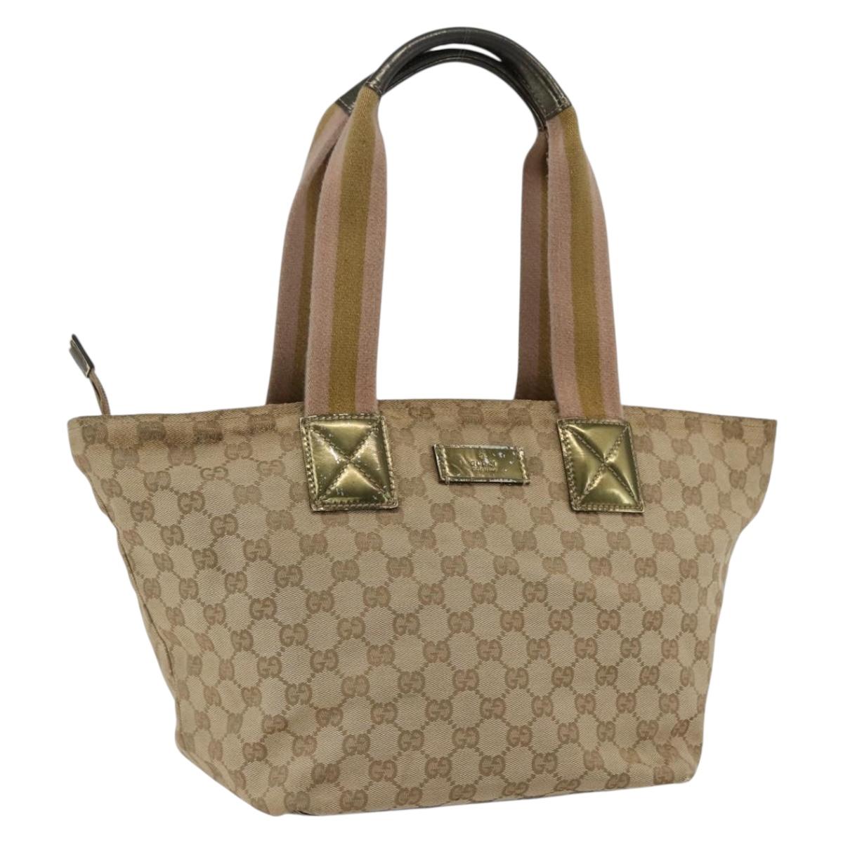 GUCCI GG Canvas Sherry Line Hand Bag Beige Gold 131230 Auth ka2599