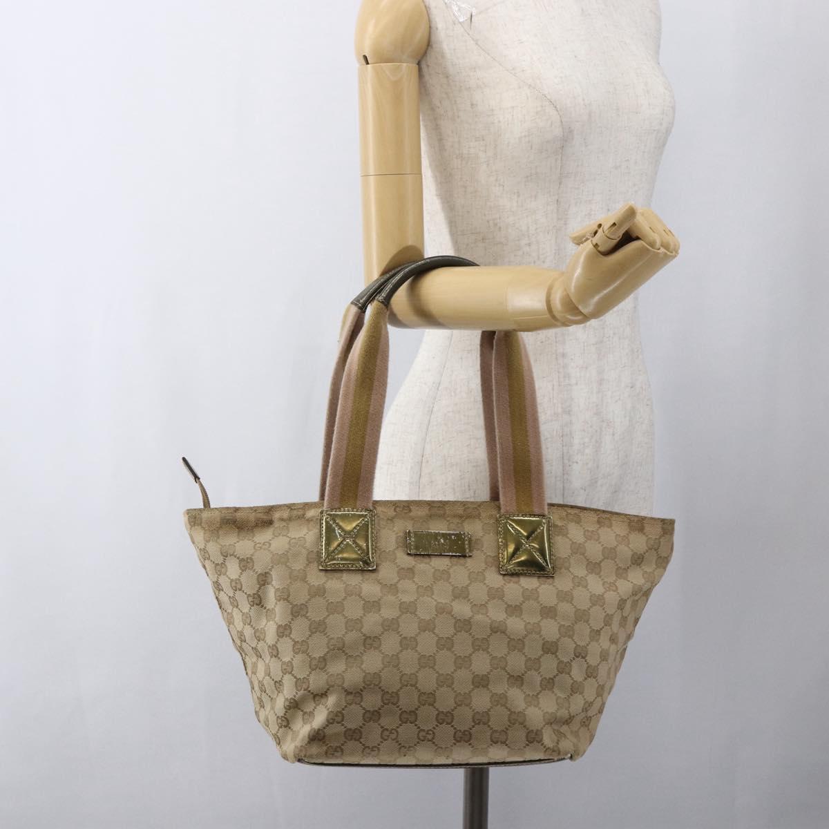GUCCI GG Canvas Sherry Line Hand Bag Beige Gold 131230 Auth ka2599