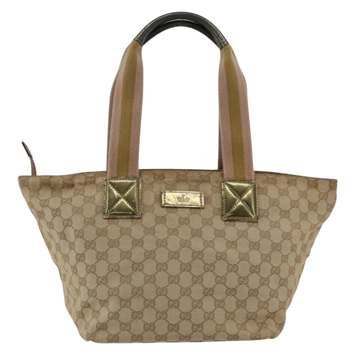 GUCCI GG Canvas Sherry Line Hand Bag Beige Gold 131230 Auth ka2599