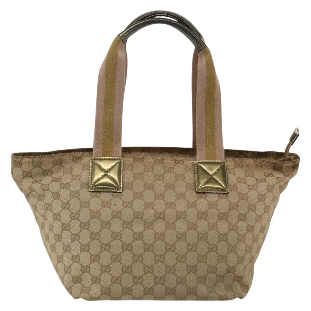 GUCCI GG Canvas Sherry Line Hand Bag Beige Gold 131230 Auth ka2599