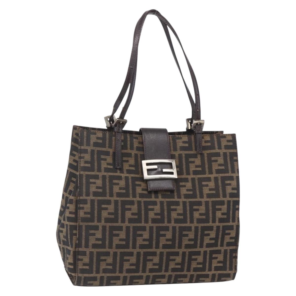 FENDI Zucca Canvas Shoulder Bag Black Brown Auth ka260