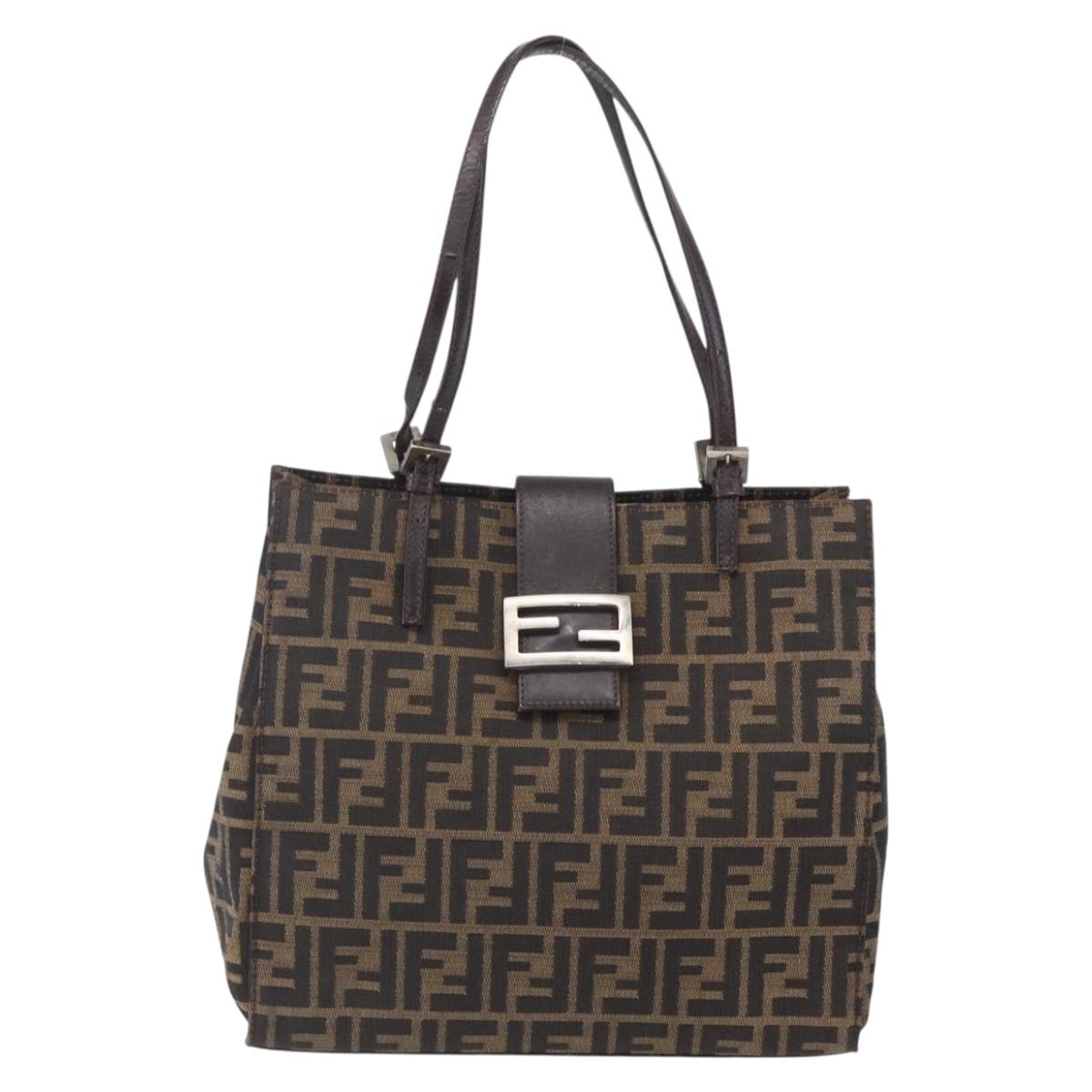 FENDI Zucca Canvas Shoulder Bag Black Brown Auth ka260
