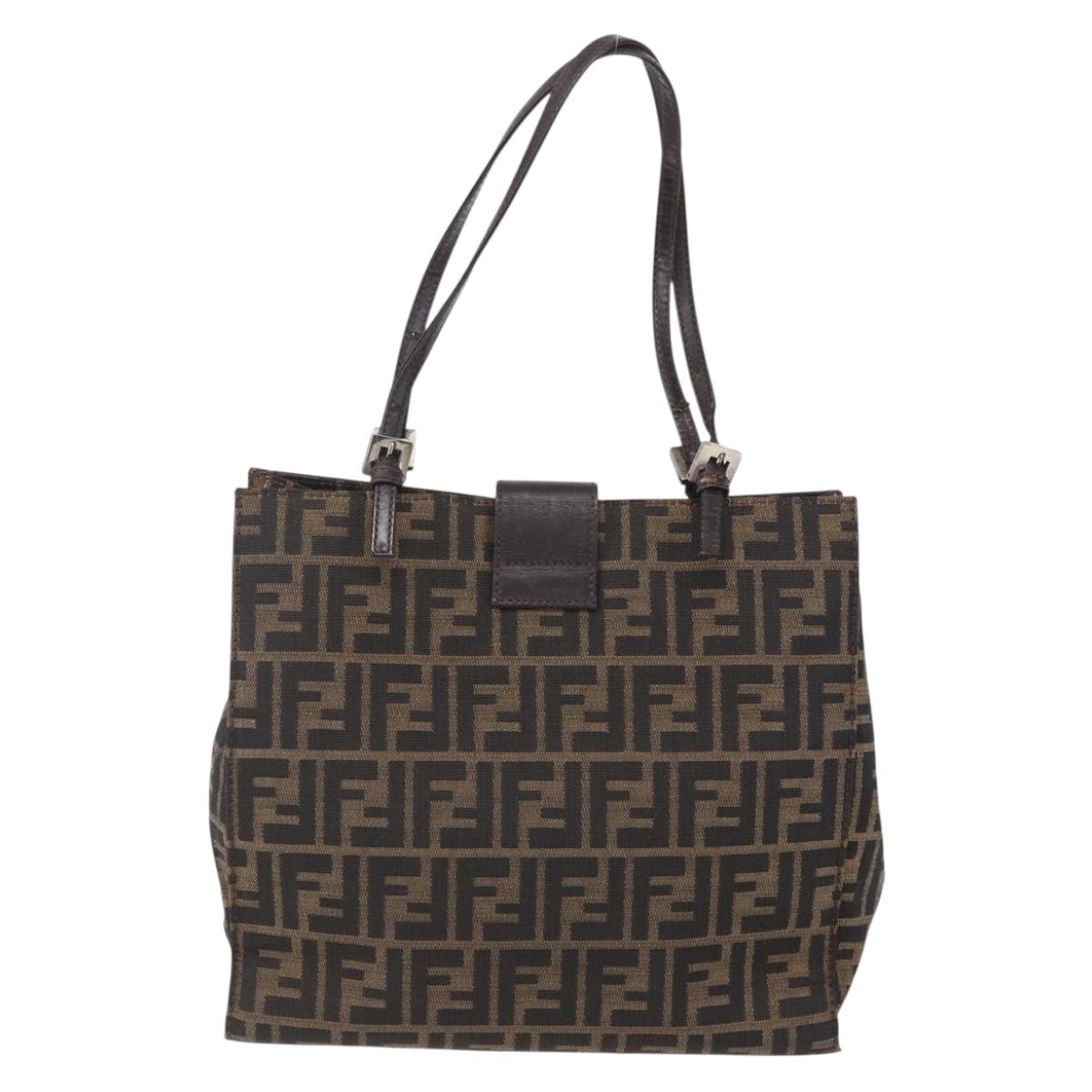 FENDI Zucca Canvas Shoulder Bag Black Brown Auth ka260