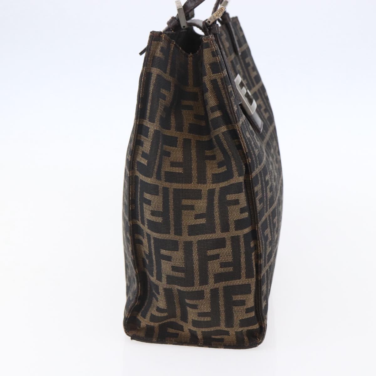 FENDI Zucca Canvas Shoulder Bag Black Brown Auth ka260
