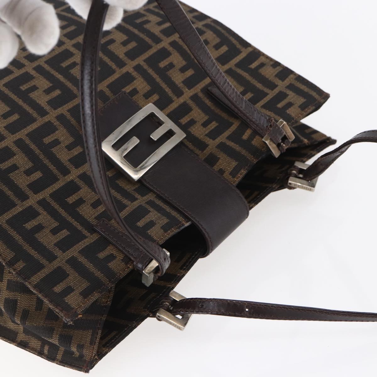 FENDI Zucca Canvas Shoulder Bag Black Brown Auth ka260