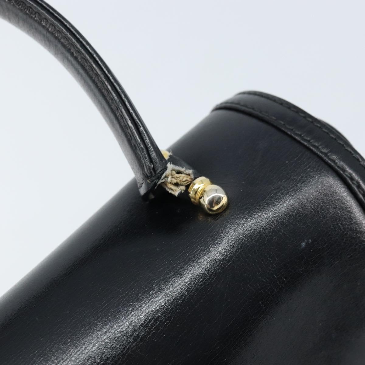 GUCCI Hand Bag Leather Black Gold Auth ka2600