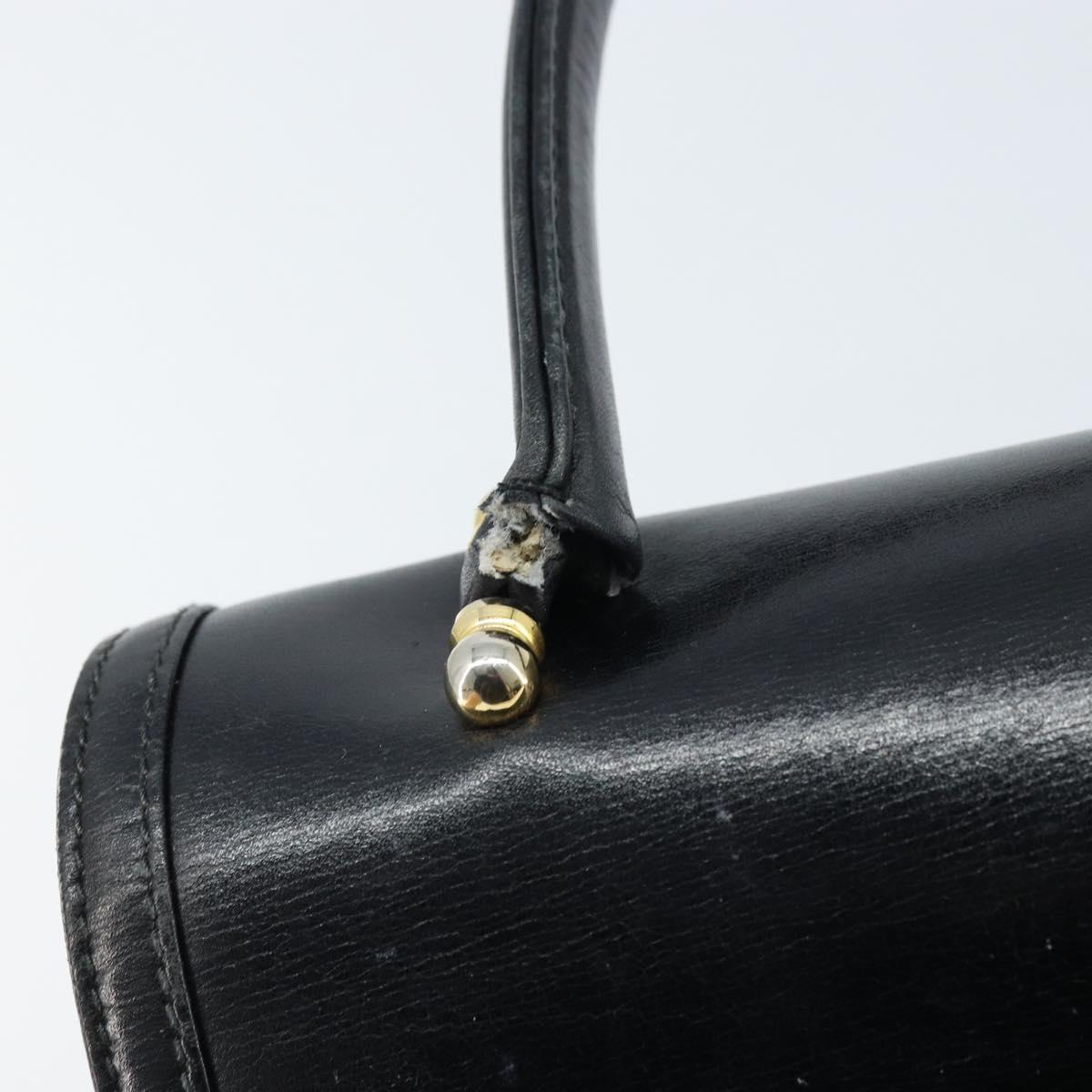GUCCI Hand Bag Leather Black Gold Auth ka2600