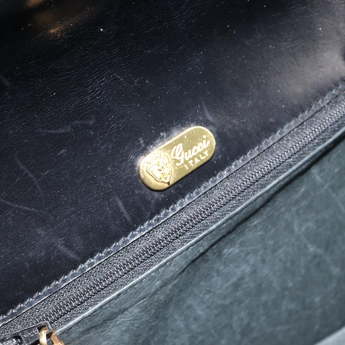 GUCCI Hand Bag Leather Black Gold Auth ka2600