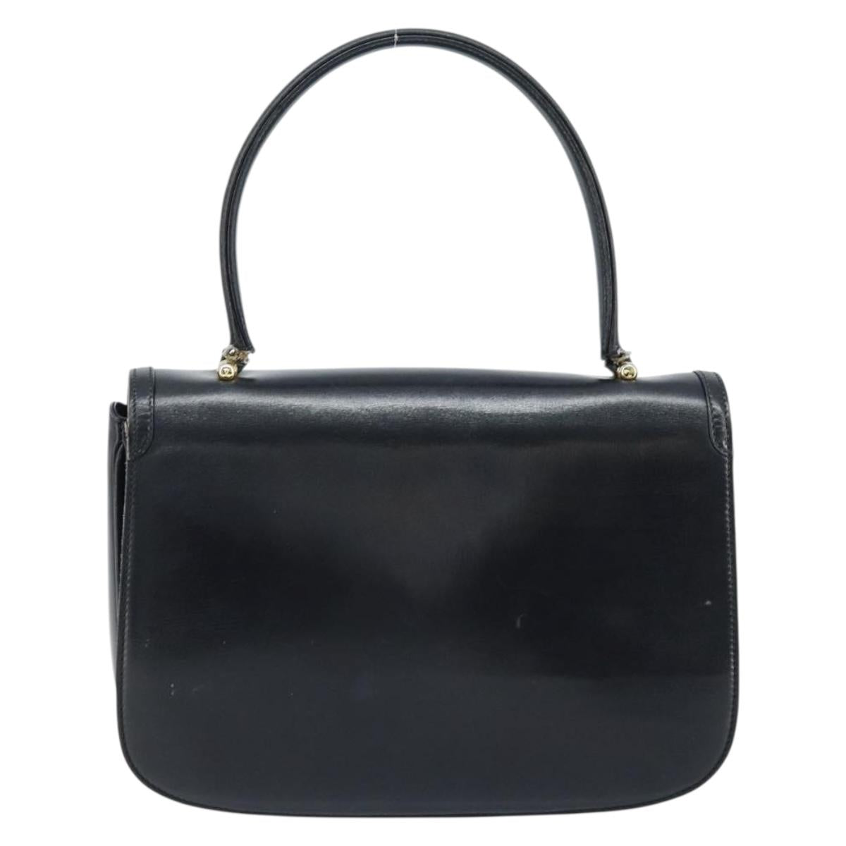 GUCCI Hand Bag Leather Black Gold Auth ka2600
