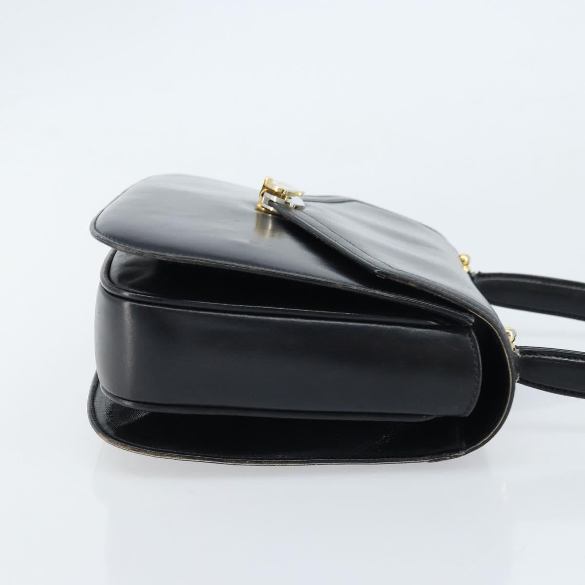 GUCCI Hand Bag Leather Black Gold Auth ka2600