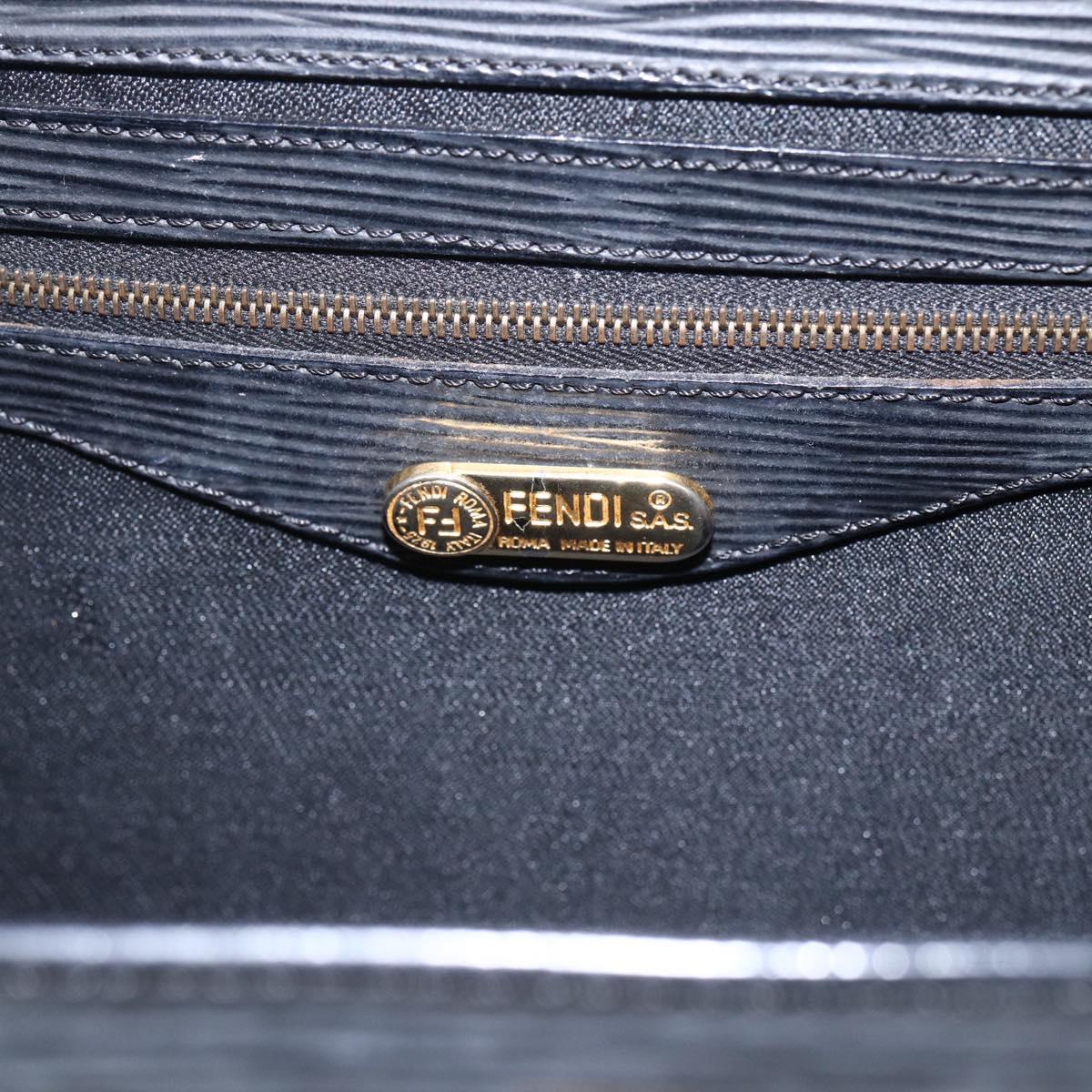 FENDI Hand Bag Leather Black Gold Auth ka2601