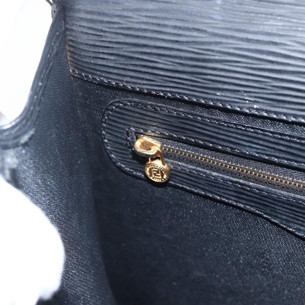 FENDI Hand Bag Leather Black Gold Auth ka2601