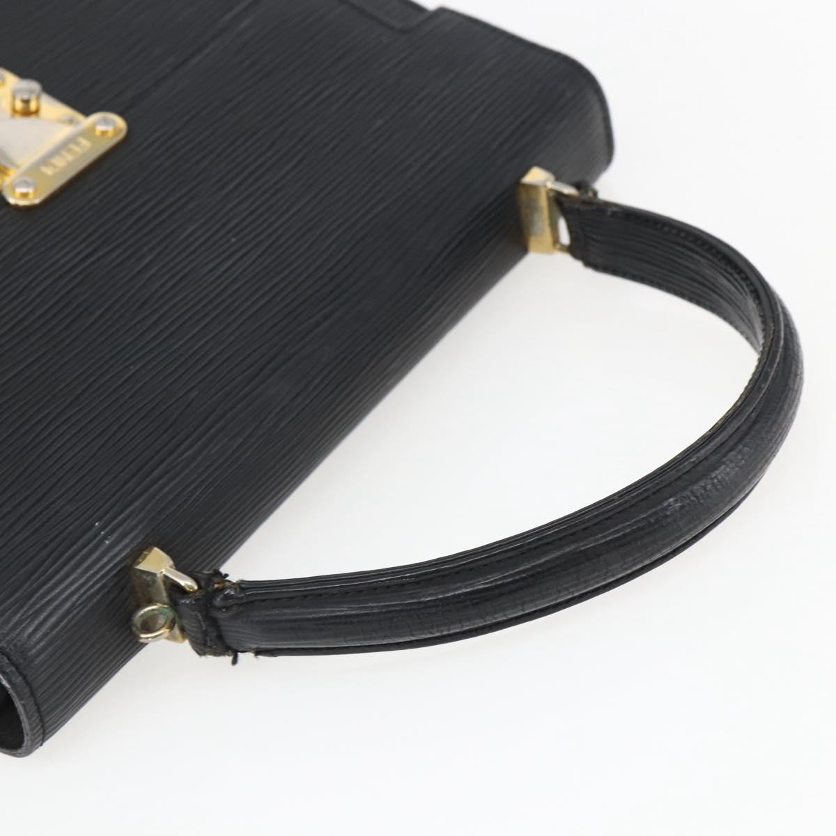 FENDI Hand Bag Leather Black Gold Auth ka2601