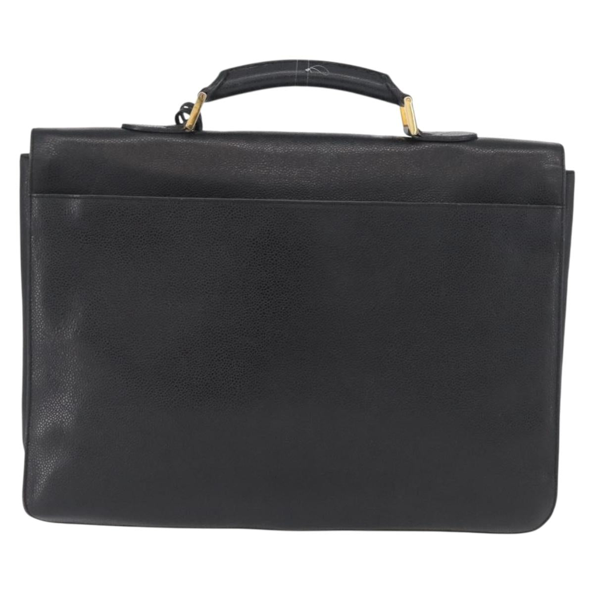 CHANEL Business Bag Caviar Skin Black Gold CC Auth ka2603