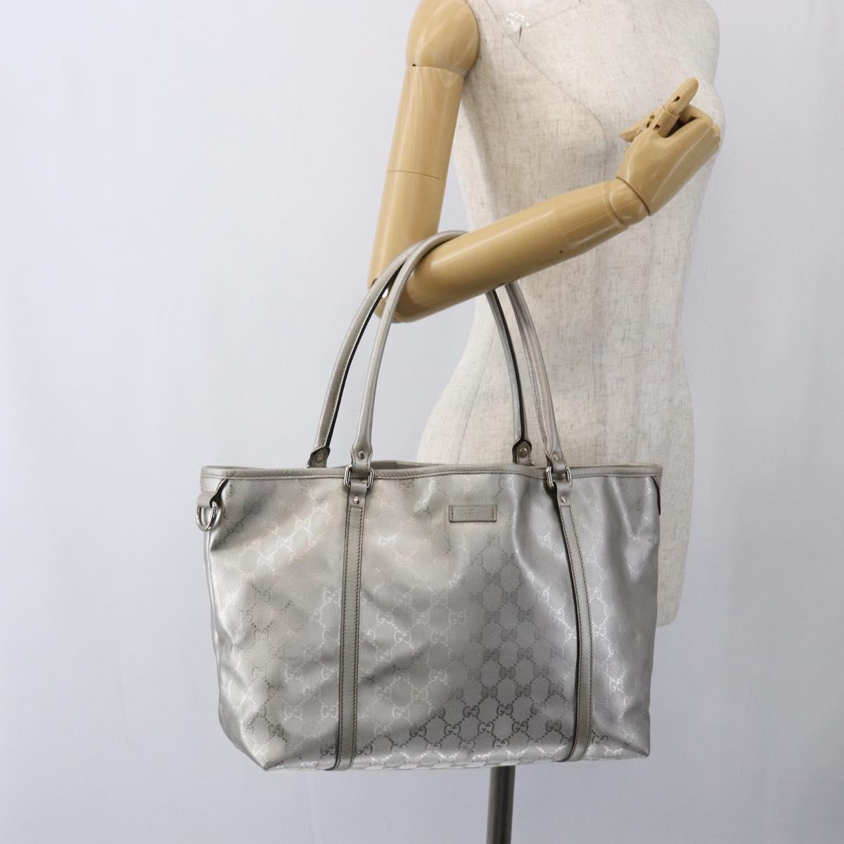 GUCCI GG implementation Tote Bag PVC Silver 197953 Auth ka2609