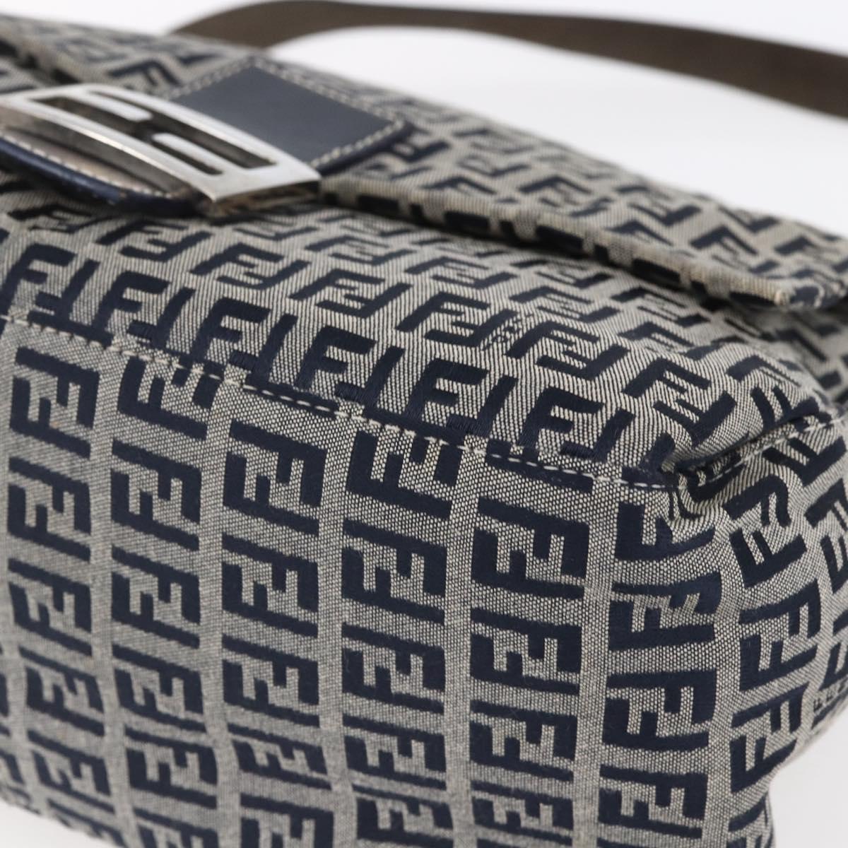 FENDI Zucchino Canvas Mamma Baguette Hand Bag Navy Silver Auth ka261