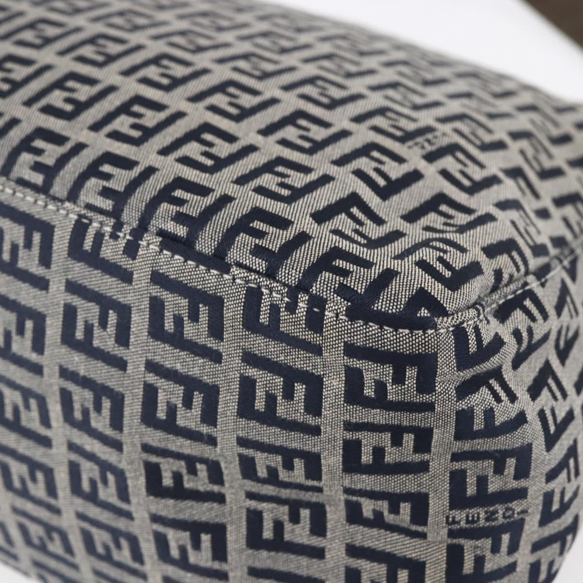 FENDI Zucchino Canvas Mamma Baguette Hand Bag Navy Silver Auth ka261