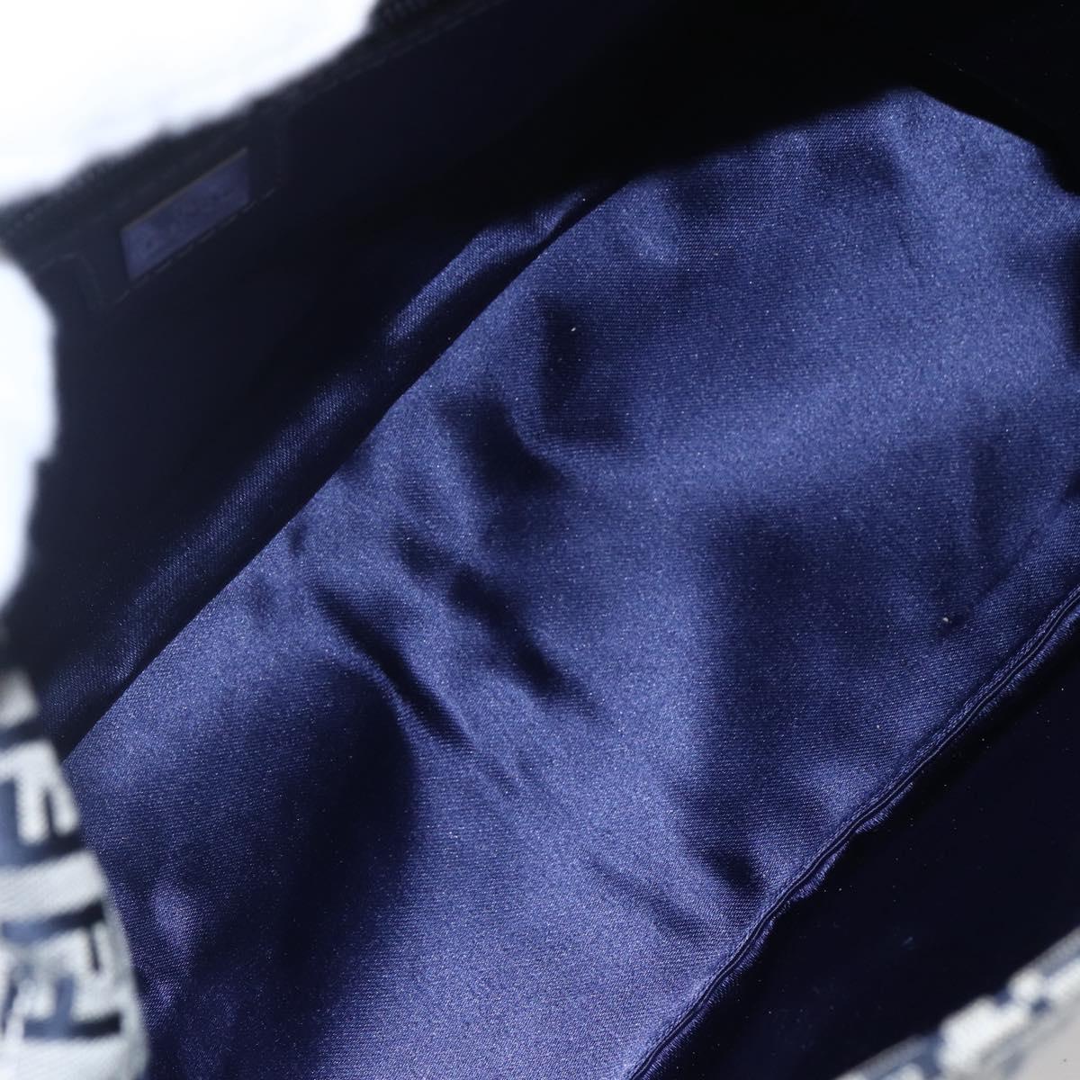 FENDI Zucchino Canvas Mamma Baguette Hand Bag Navy Silver Auth ka261