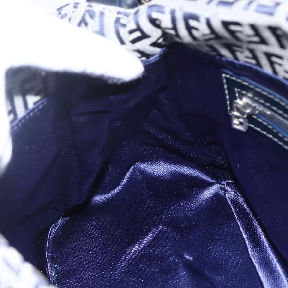 FENDI Zucchino Canvas Mamma Baguette Hand Bag Navy Silver Auth ka261